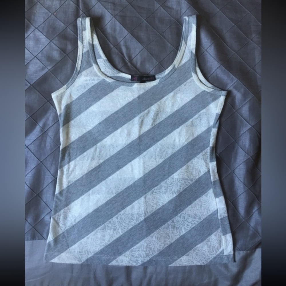 HeartSoul Striped Tank Top in Gray and White